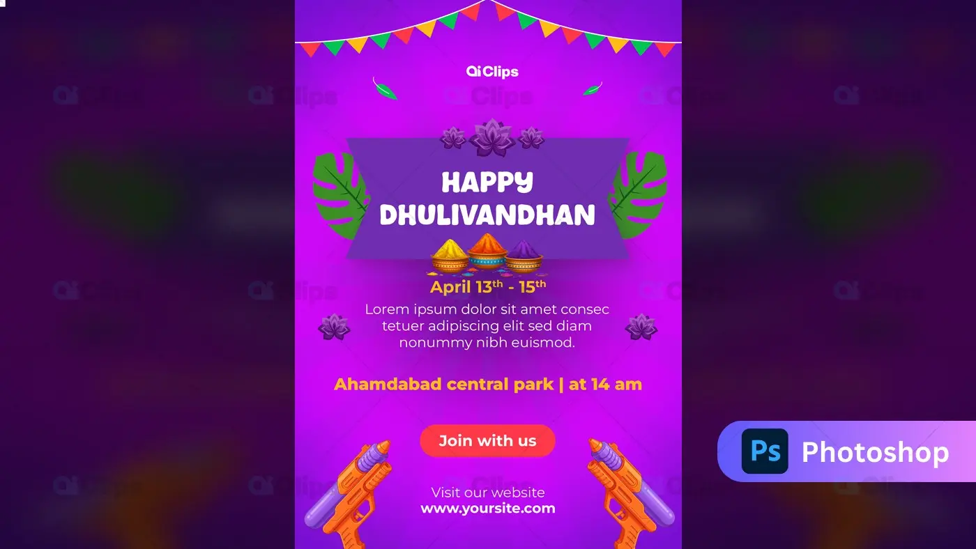 Festive Holi Celebration Photoshop PSD Template | AIClips
