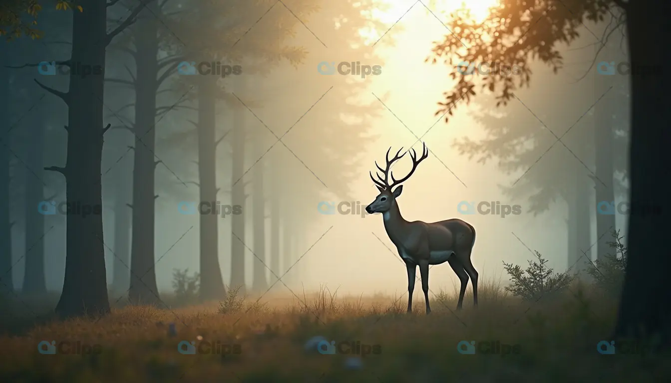 Majestic Deer in Forest at Sunrise