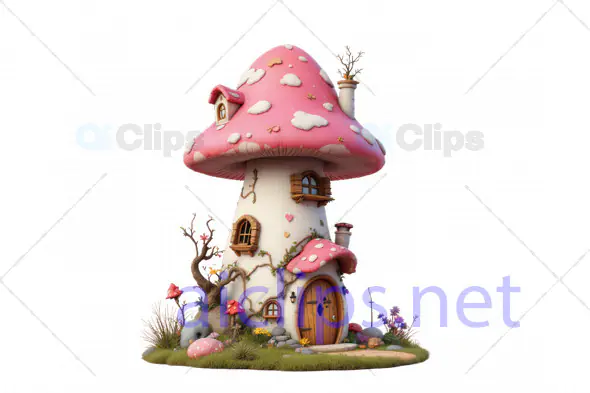 Whimsical Mushroom House 3D Model - Enchanted Fairy Cottage