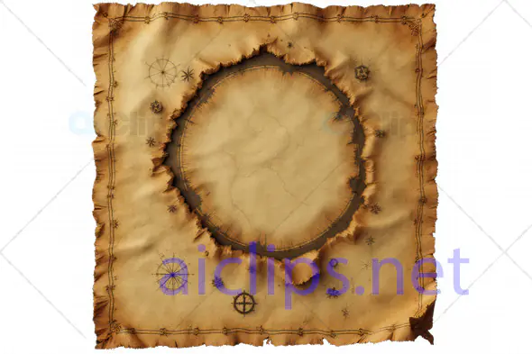 Torn Vintage 3D Map with Burnt Circular Hole