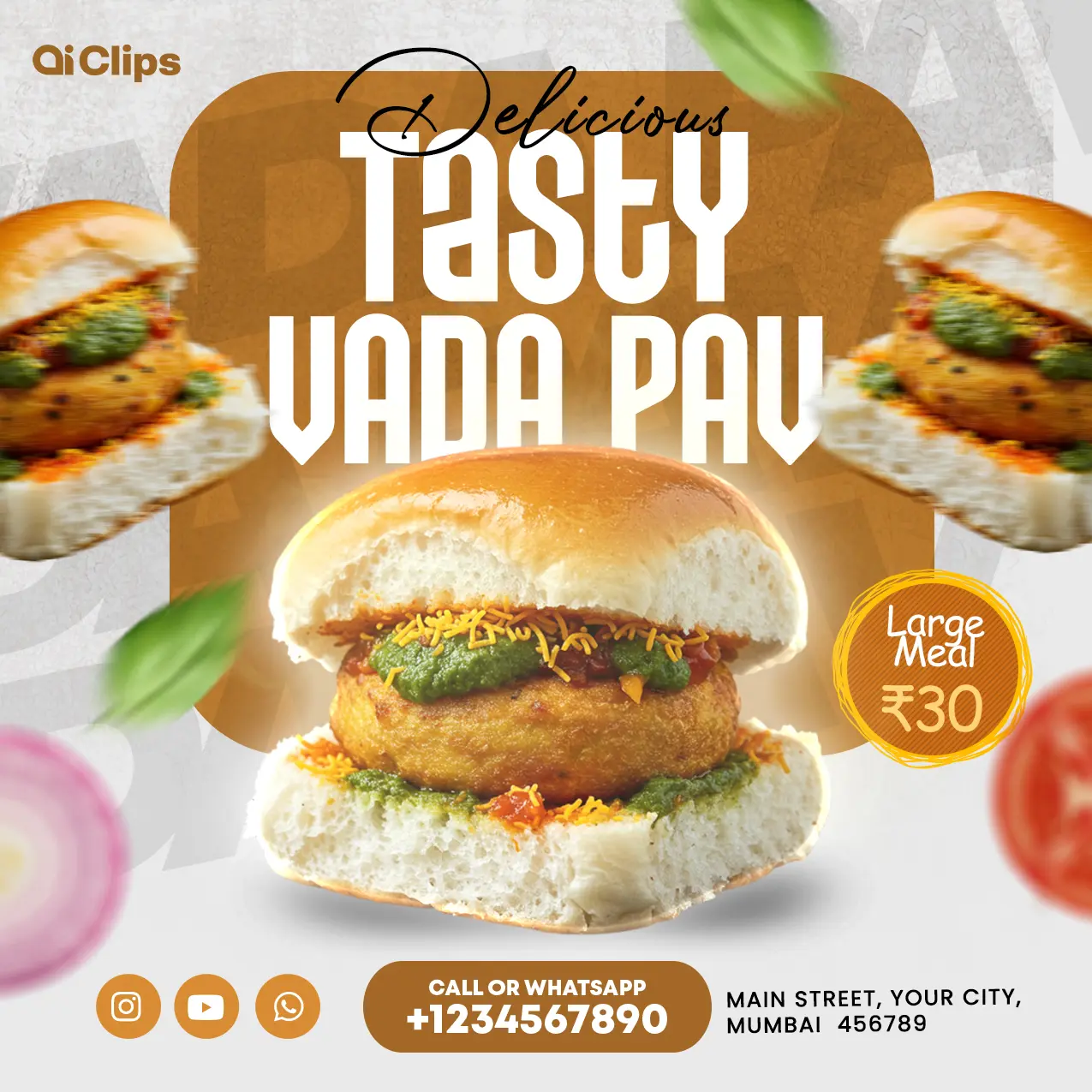 Vibrant Vada Pav Photoshop Template for Food Promotions