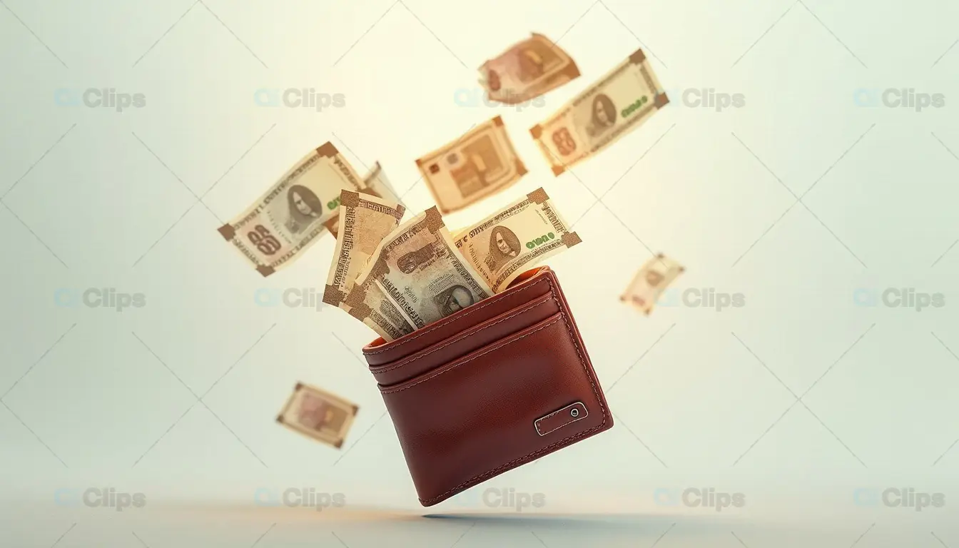 Flying Rupee Notes from Wallet – Concept of Financial Freedom