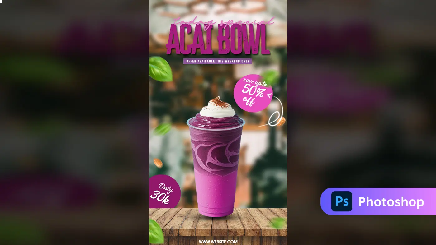Vibrant Acai Bowl Photoshop Template for Promotions