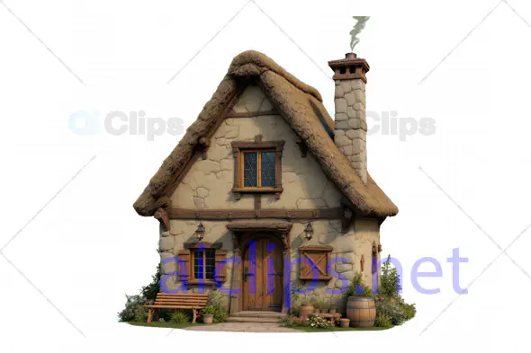 Cozy Medieval Stone Cottage with Thatched Roof - 3D Model