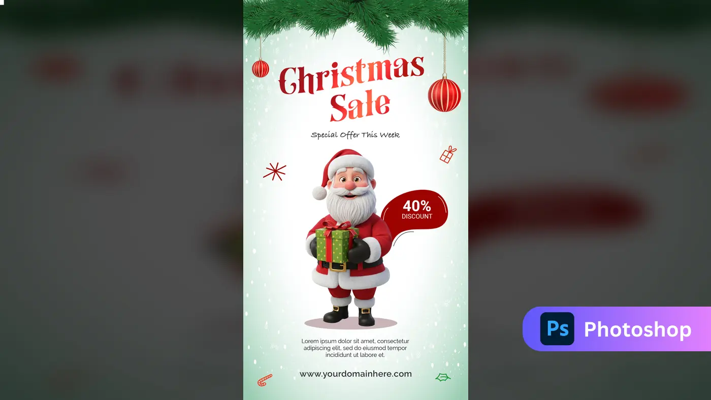 3D Santa Christmas Sale Banner Template