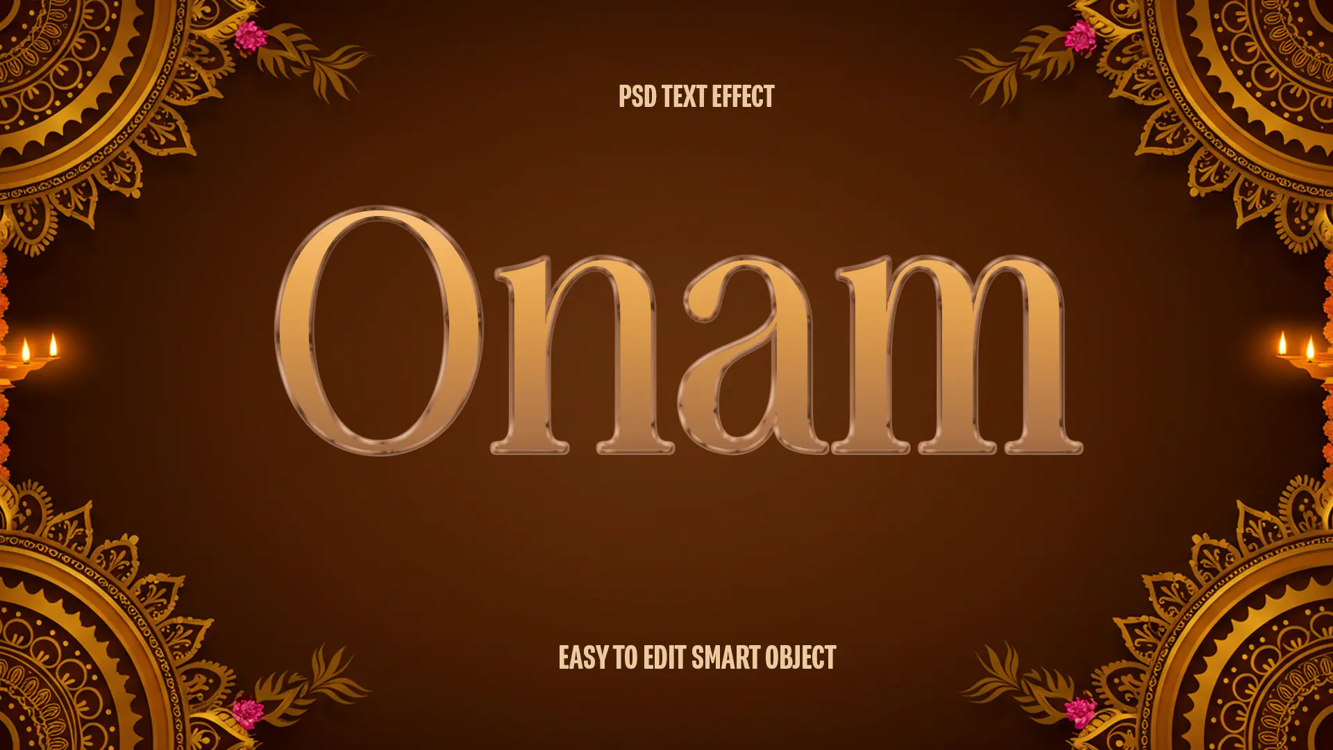 Elegant Gold Onam Text Effect with Mandala Frame