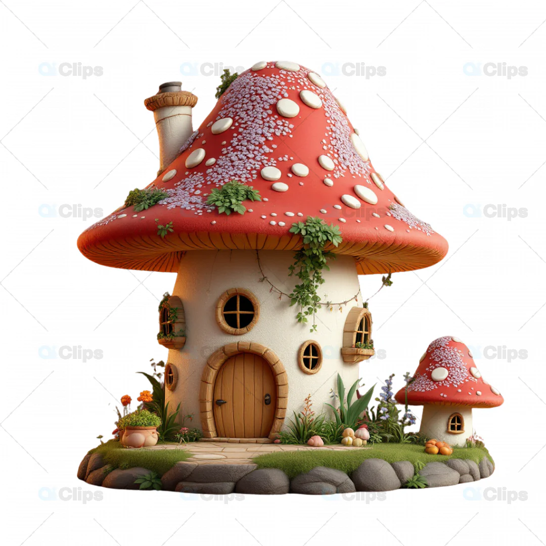 Fairy Tale Mushroom House 3D Model - Fantasy Cottage Design