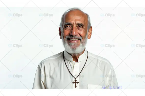Elderly Religious Man Smiling with Cross Necklace
