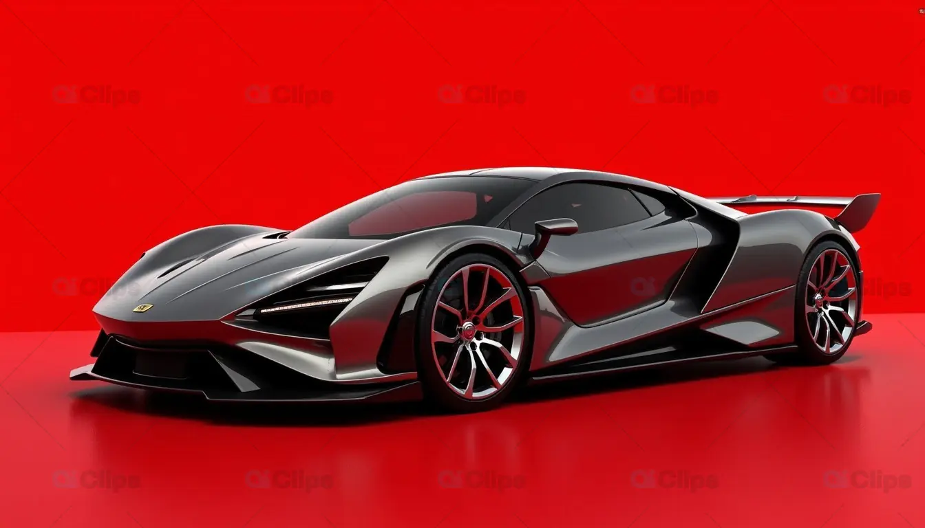 Luxury Futuristic Sports Car on Bold Red Background