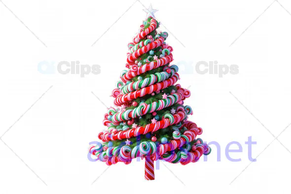Candy Cane Christmas Tree 3D Model with Green and Red Decorations