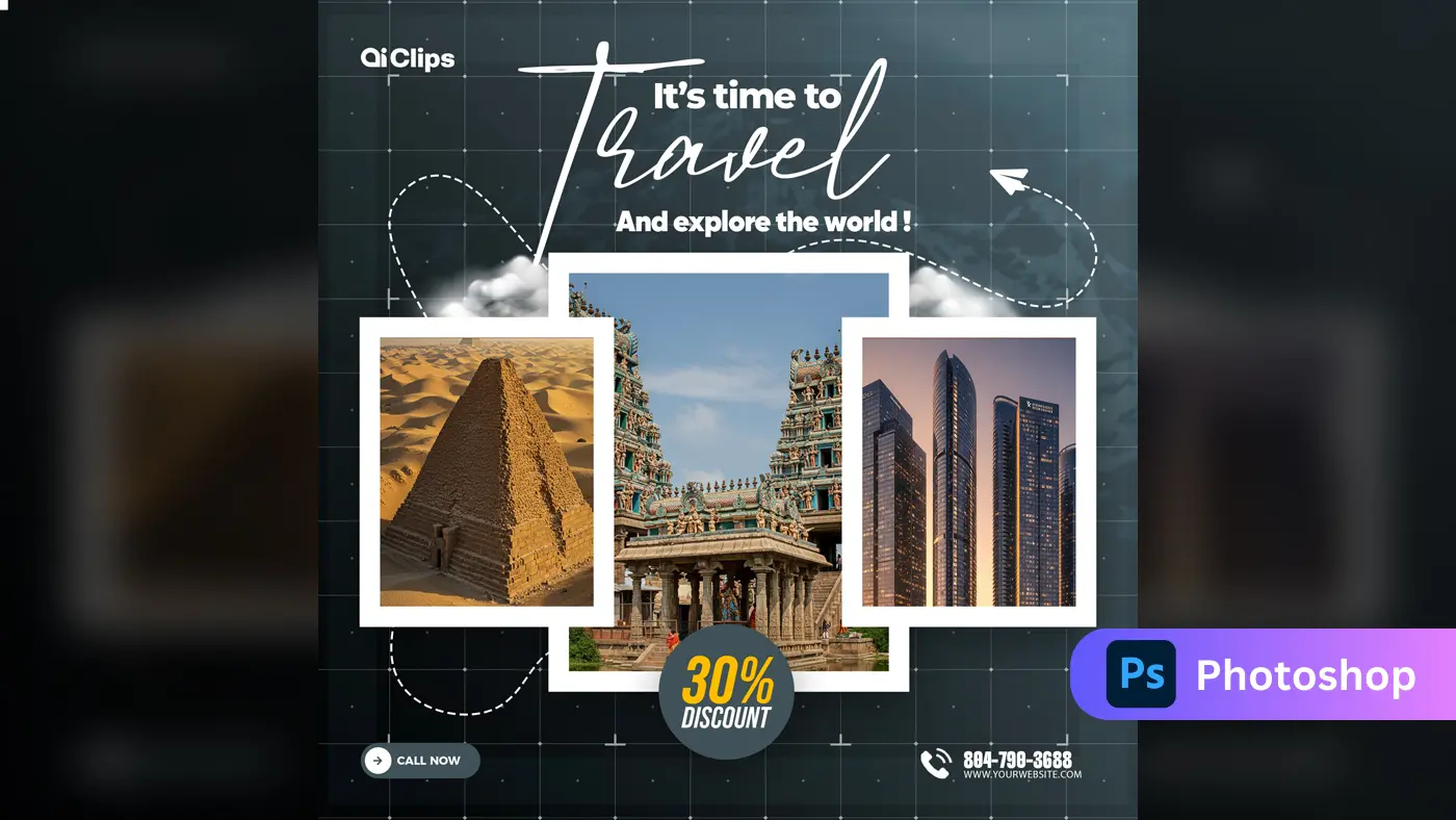 Travel-themed Photoshop Template with Discount Offer