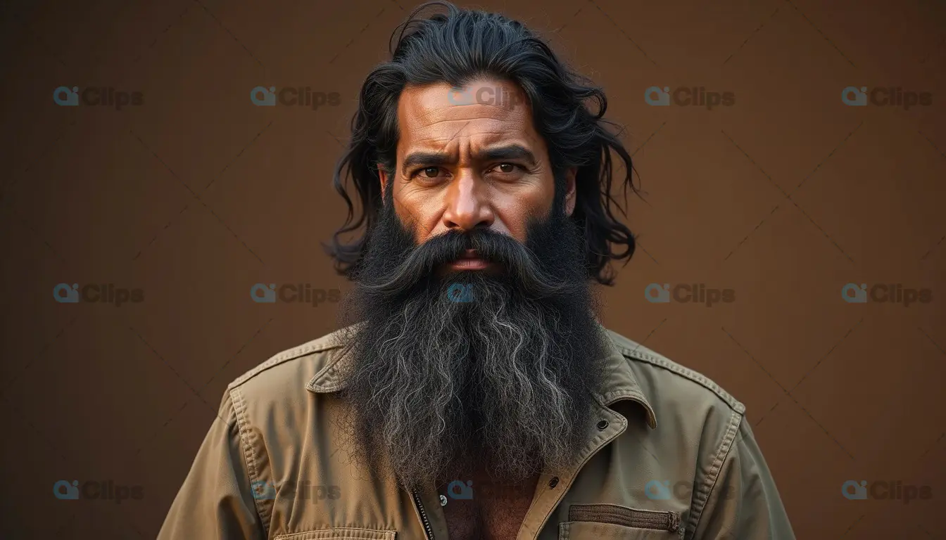 Portrait of a Bearded Man in Khaki Jacket