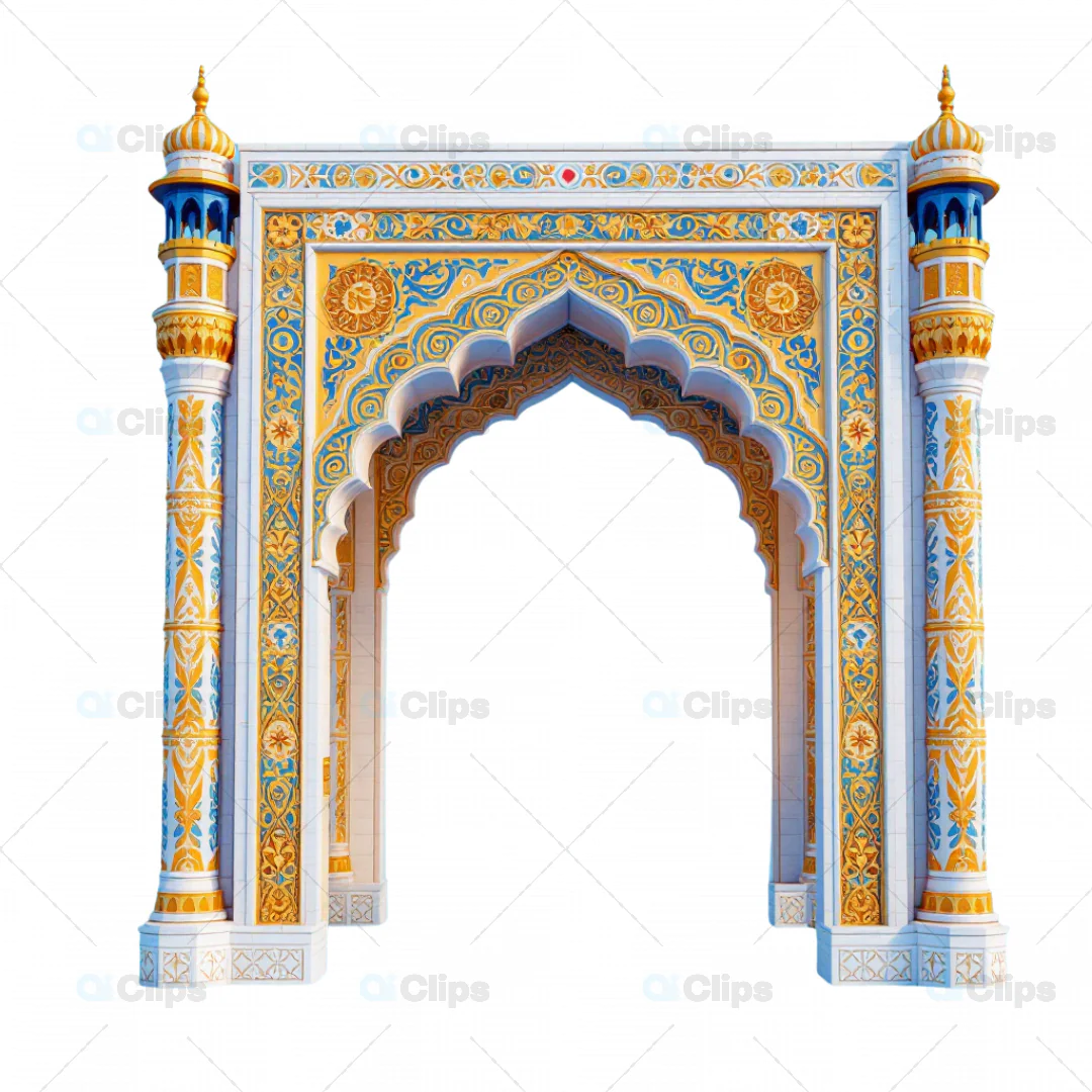 Vibrant 3D Indian Arch Model with Mughal-Inspired Decorative Elements