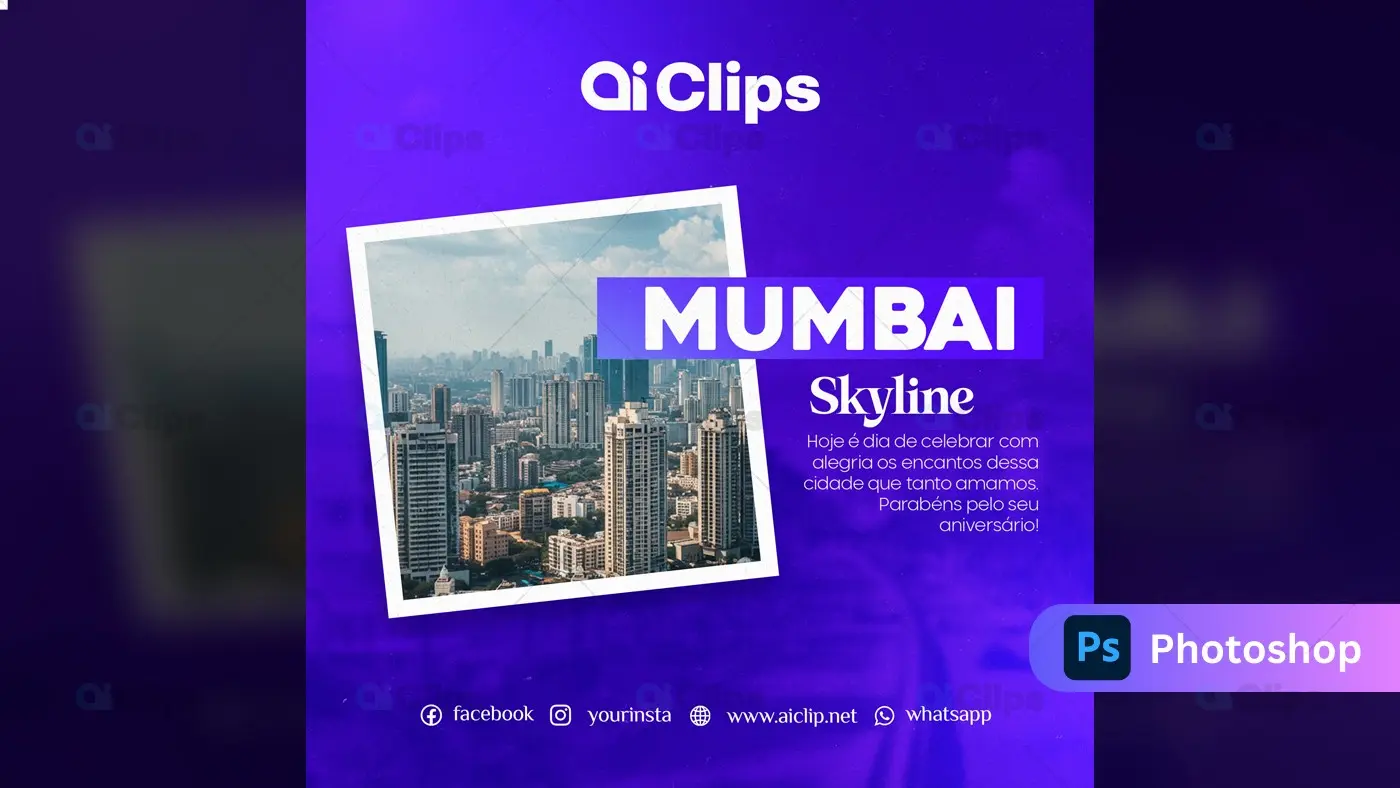 Mumbai Skyline Social Media Template with Purple Gradient Background