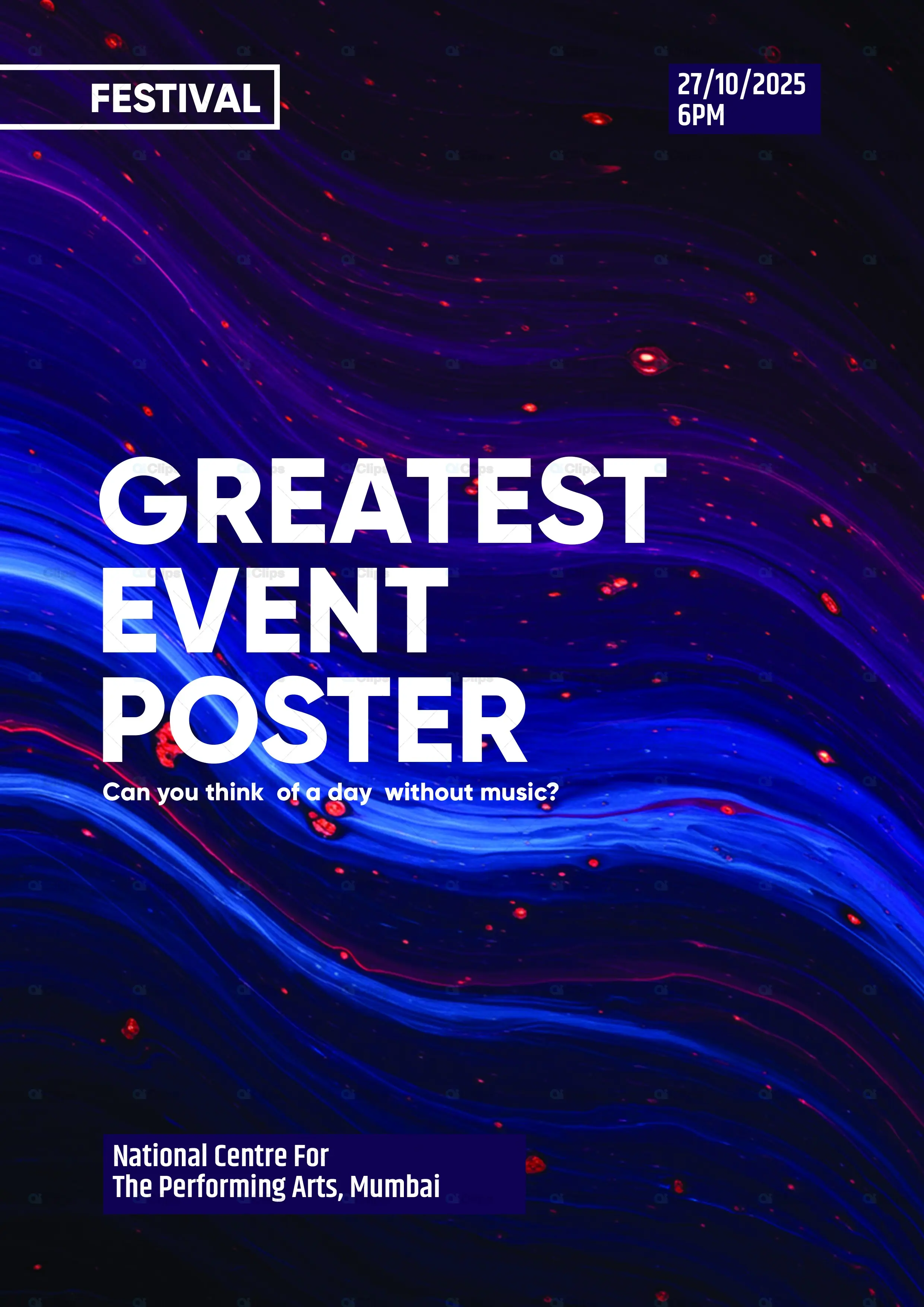 Abstract Wave Festival Event Poster with Dynamic Purple-Blue Motion