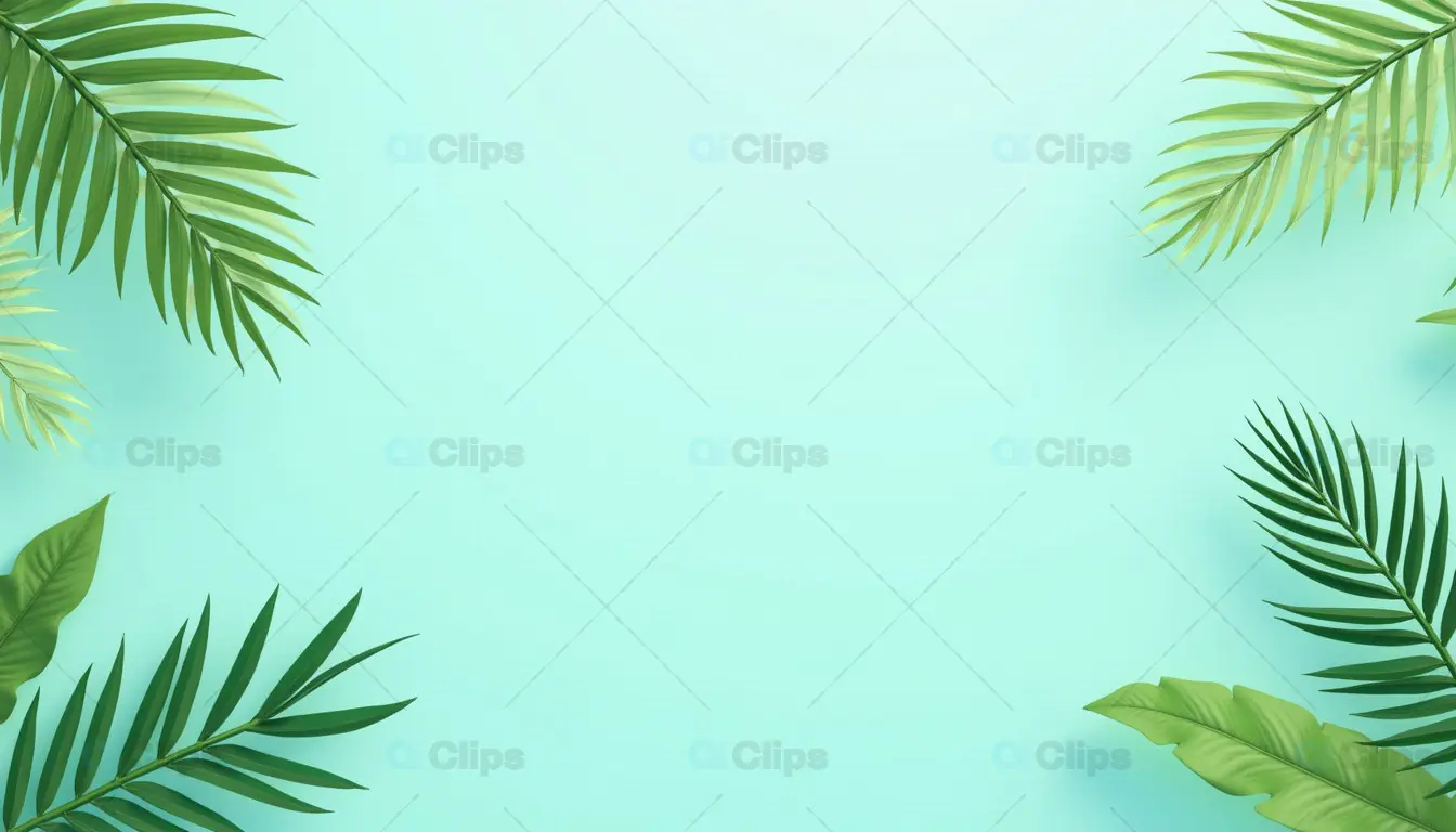 Tropical Palm Leaves on Mint Green Background