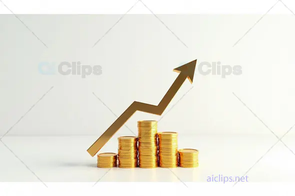 Golden Coin Stacks with Rising Arrow