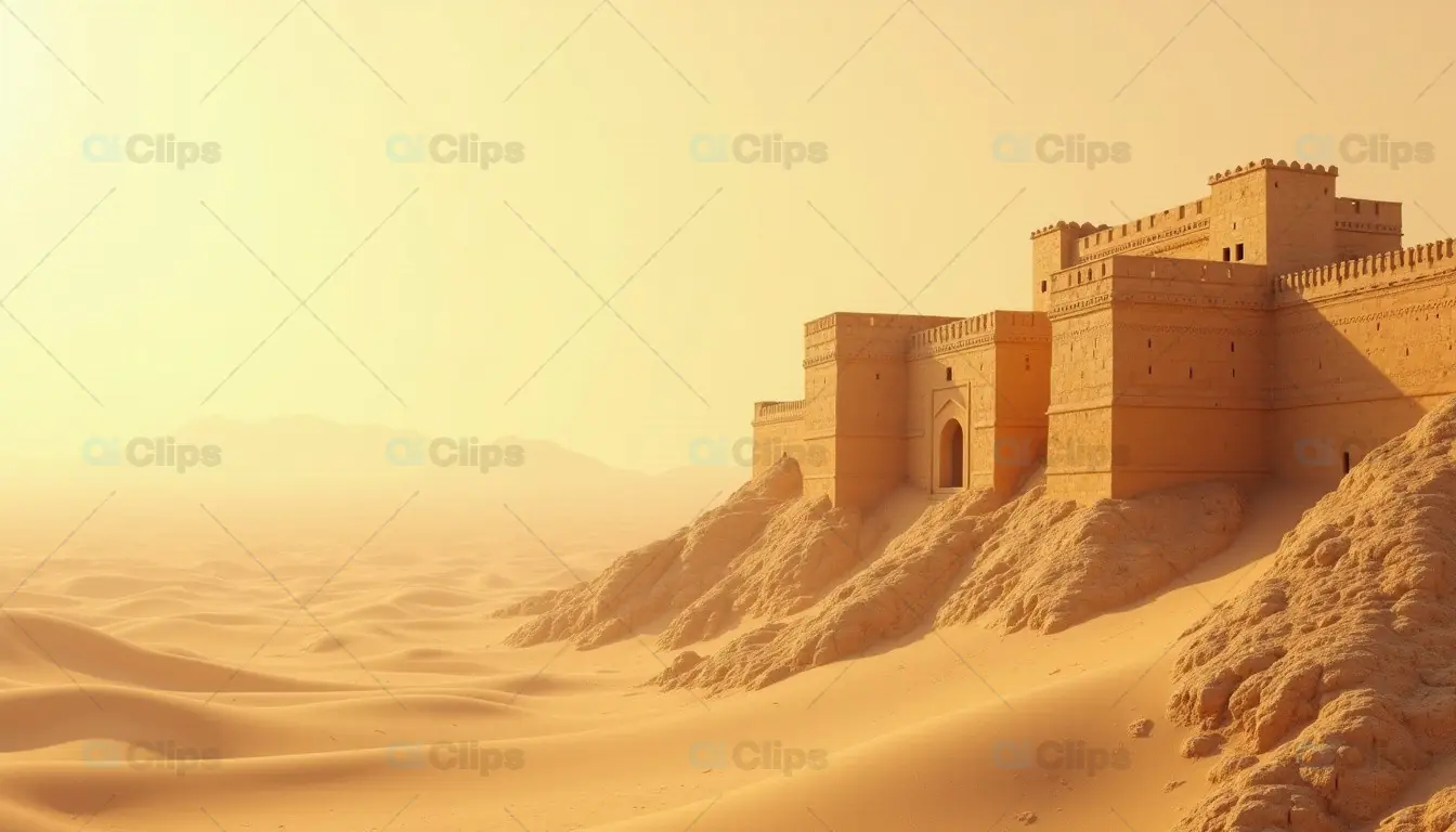 : Majestic Desert Fortress at Dawn