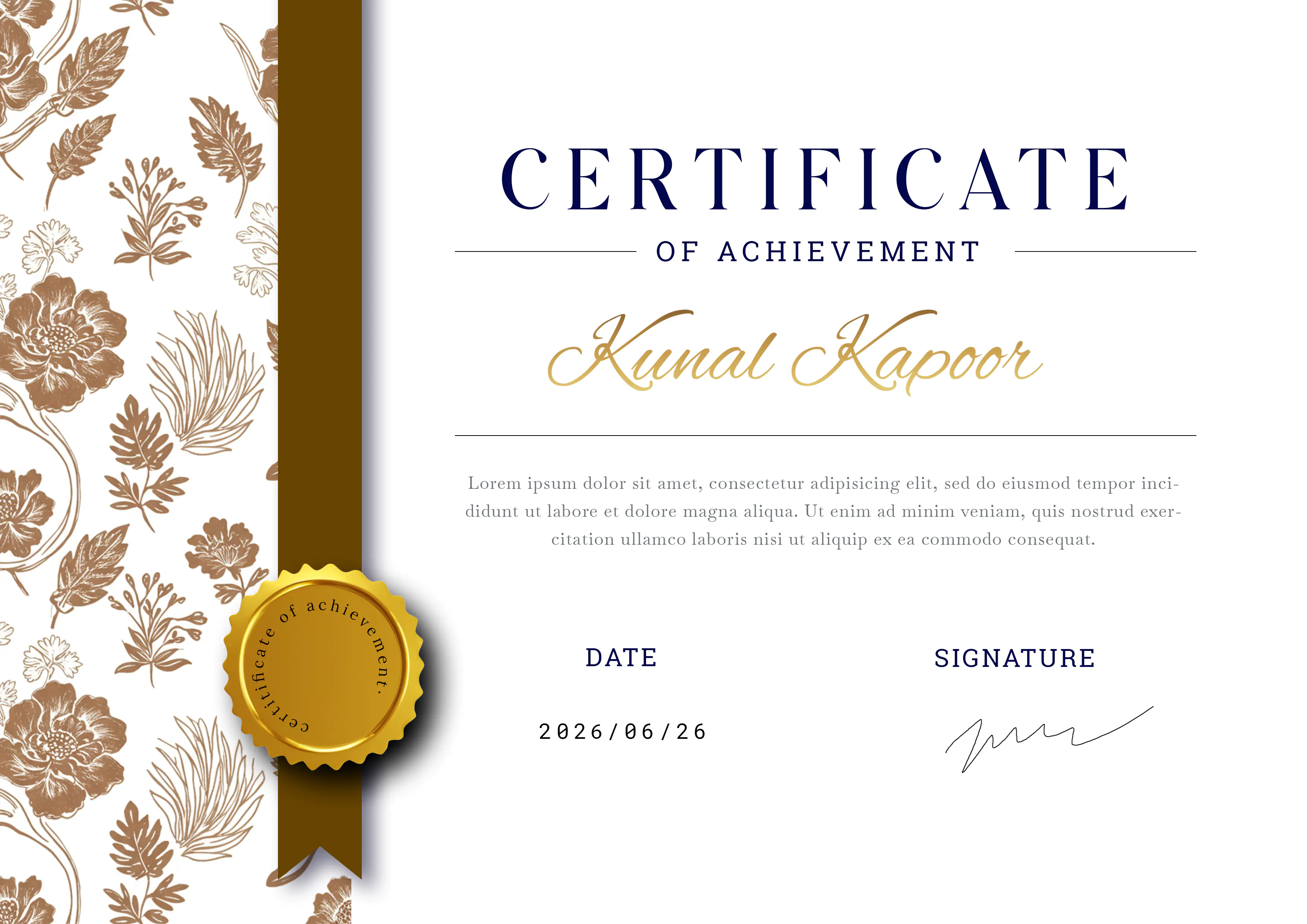 Elegant Floral Achievement Certificate Template