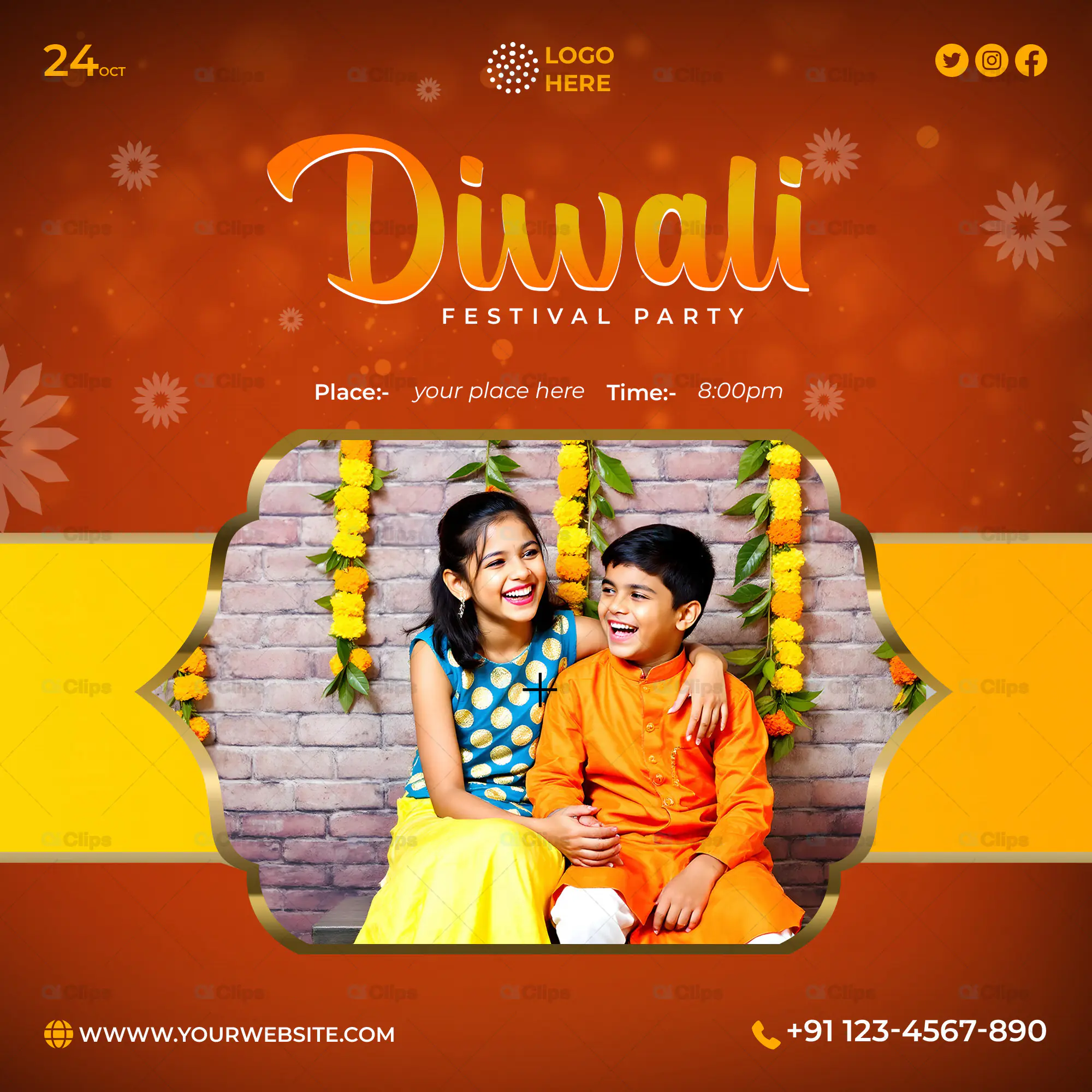 Diwali Festival Party Invitation PSD Template