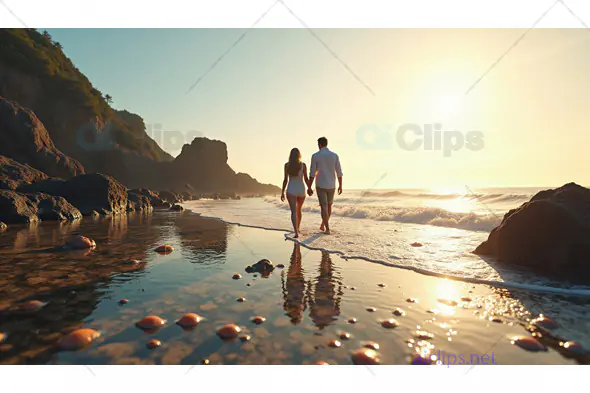 Romantic Beach Stroll at Sunset