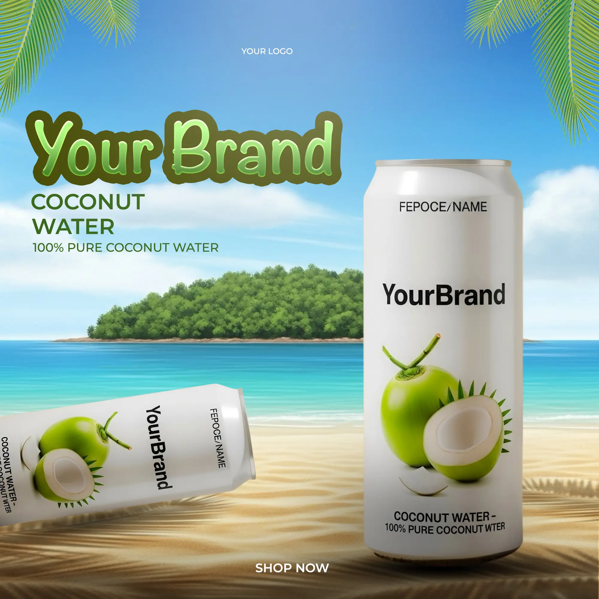Tropical Coconut Water Can Mockup Template
