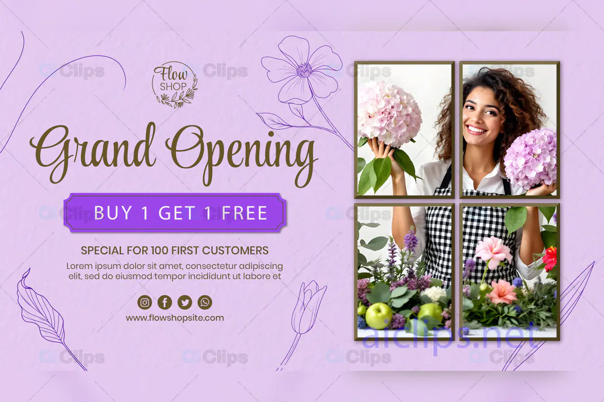Floral Shop Grand Opening Banner PSD Template