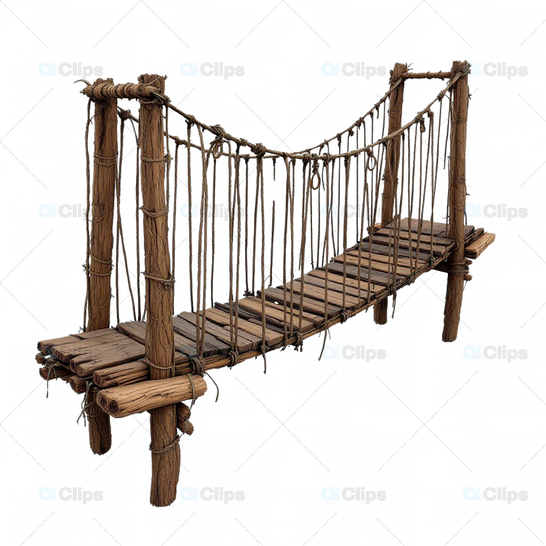 Rustic Wooden Rope Bridge 3D Model