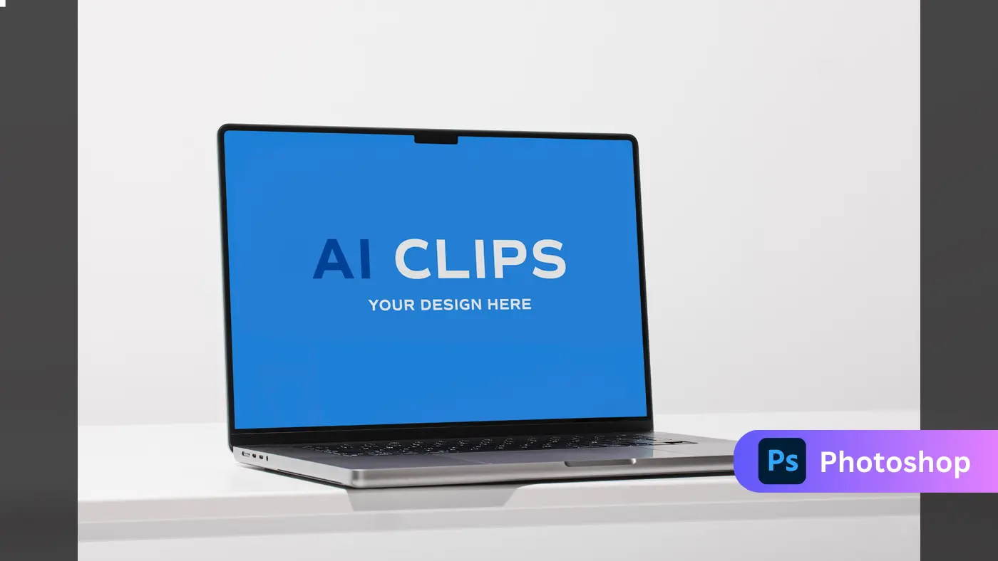 Minimal Laptop Mockup Front View on White Desk