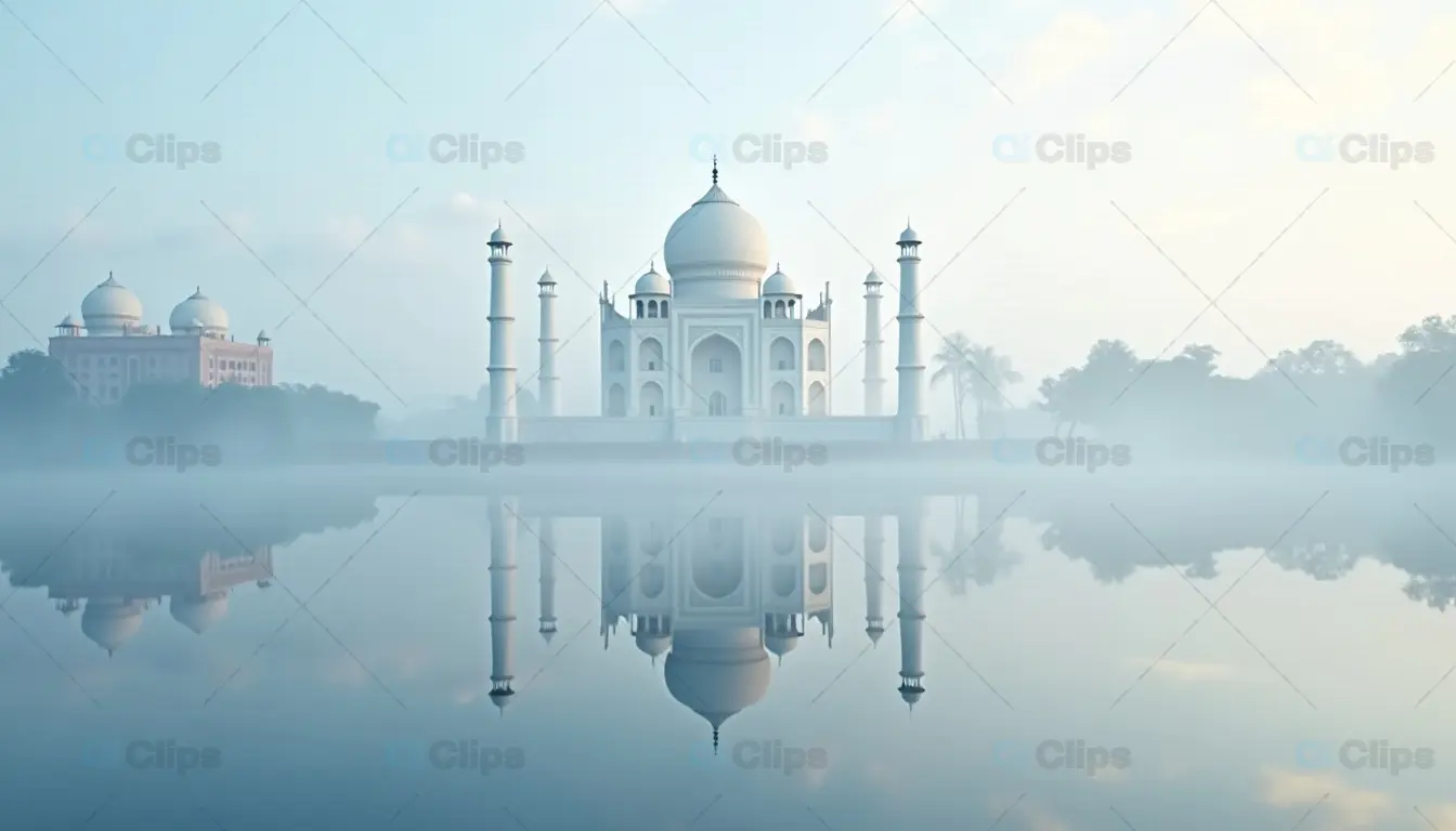 Taj Mahal in Misty Reflection - Calm Waters