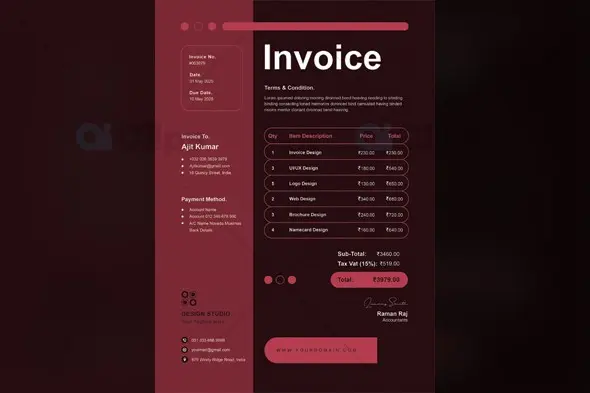 Modern Dark Red Professional Invoice Template Design