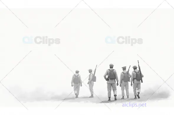 Indian Soldiers Walking in Foggy Landscape