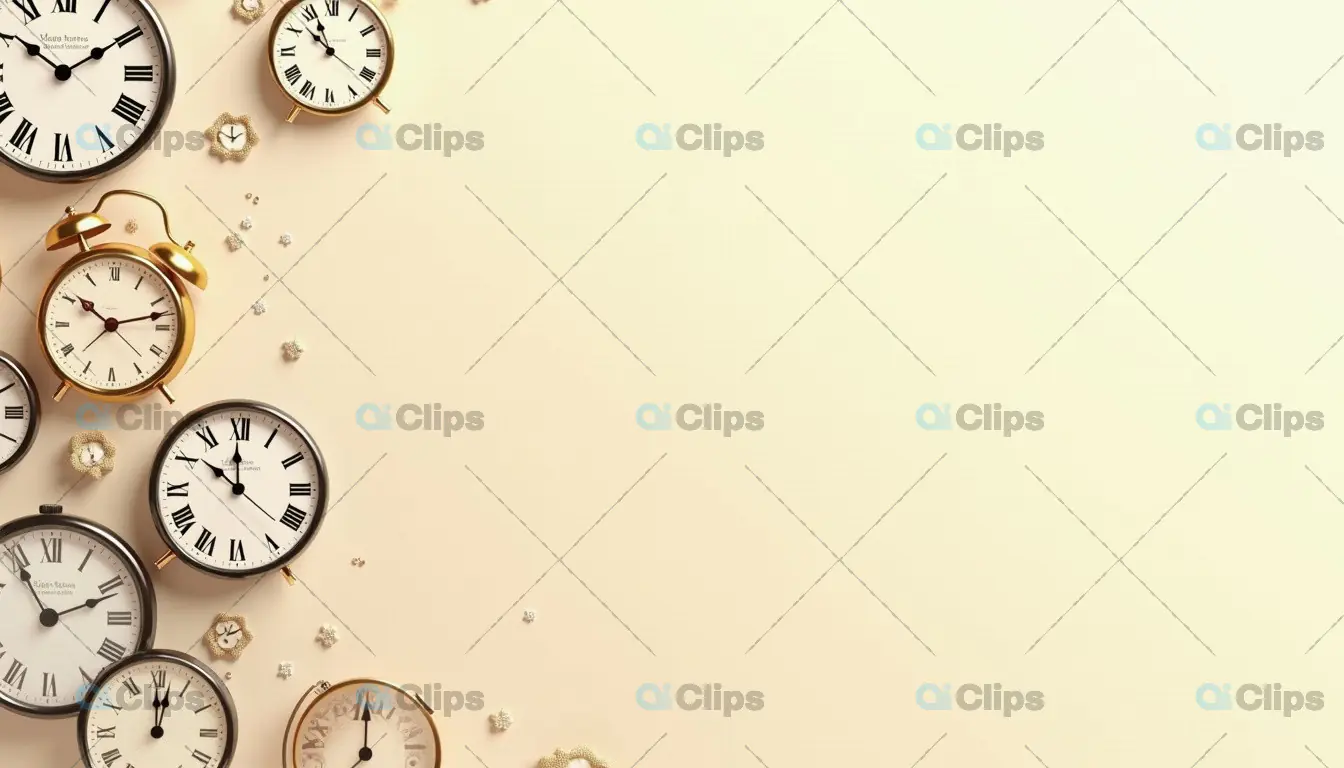 Vintage Roman Clocks on Cream Background
