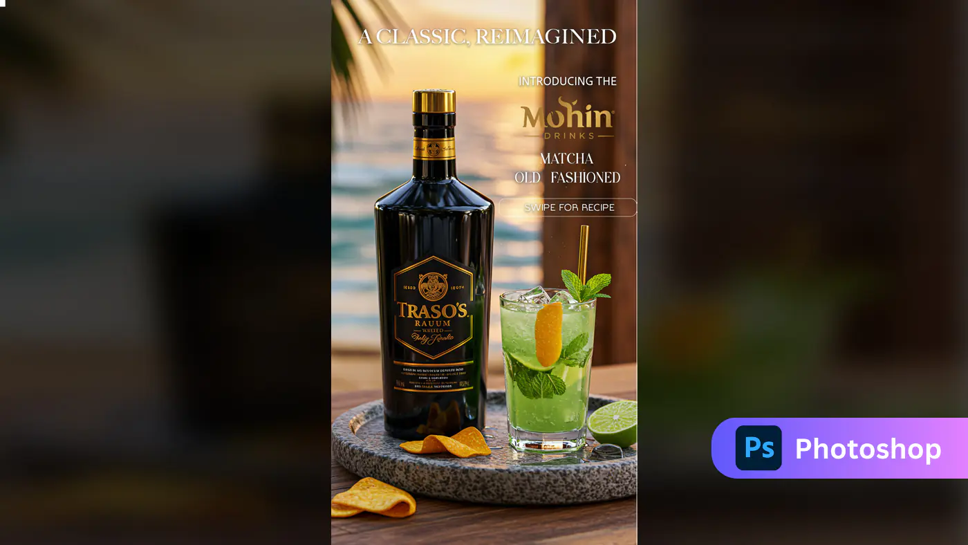 Matcha Old Fashioned Cocktail Ad Template