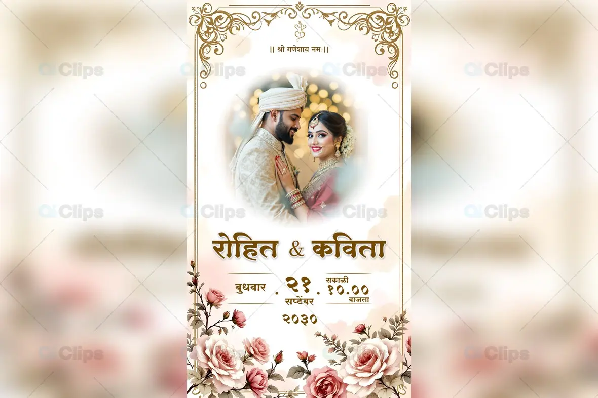 Luxury Marathi Wedding Invitation PSD Template