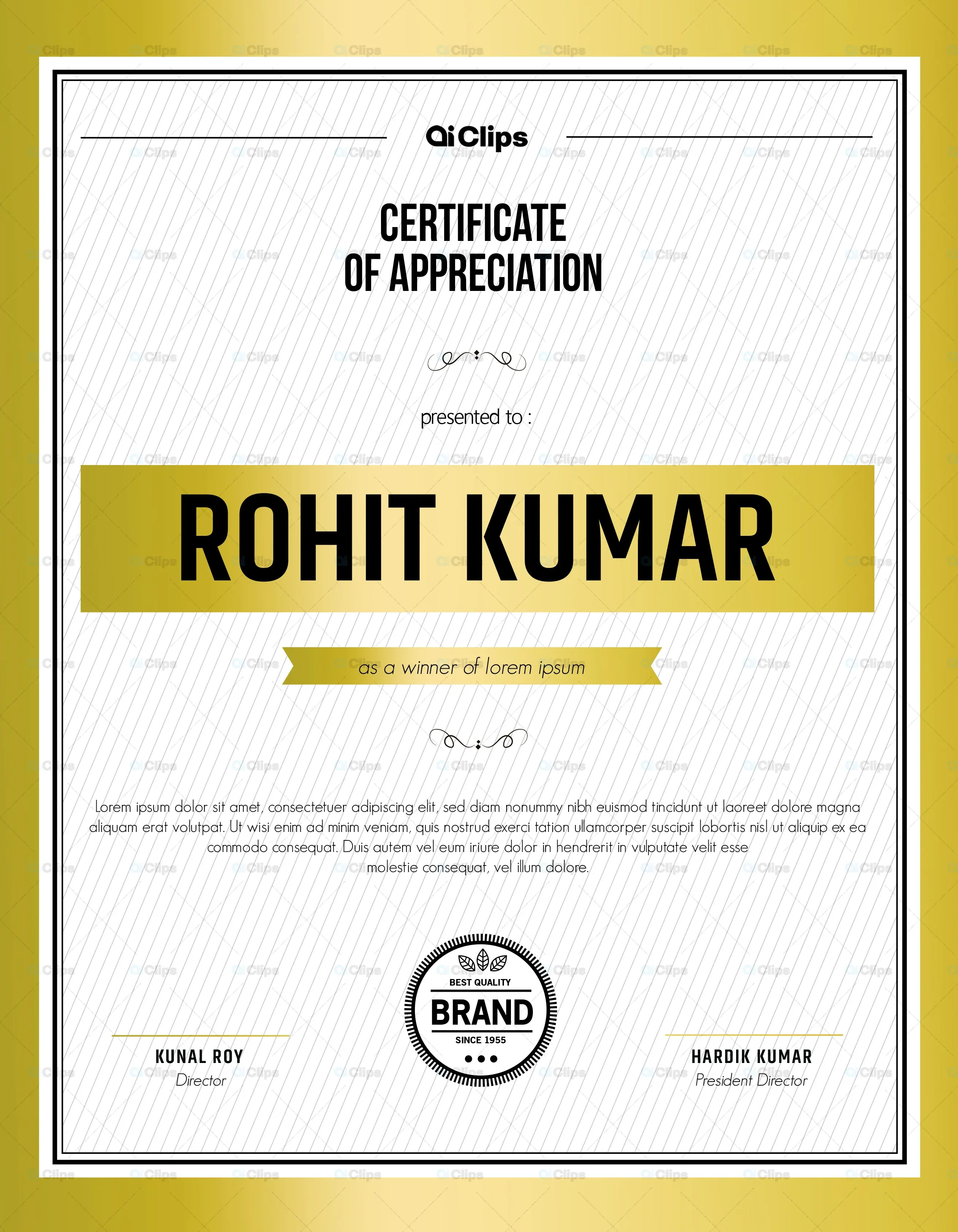 Modern Gold Certificate of Appreciation Template