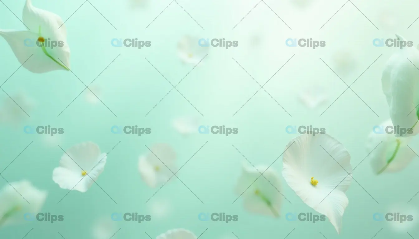 Floating White Petals on Mint Background