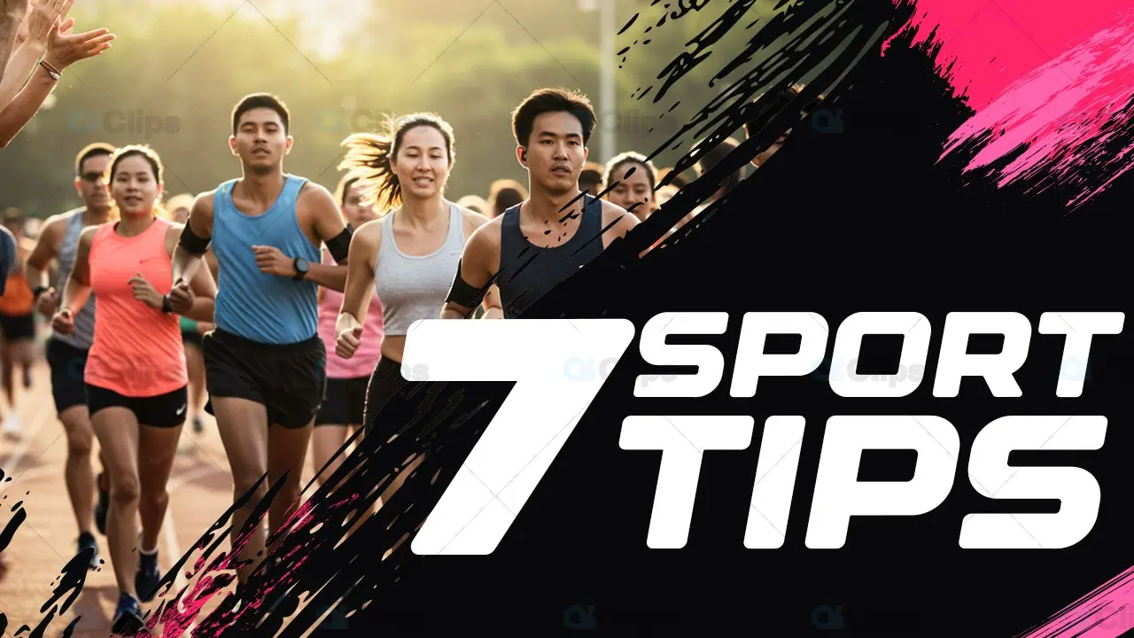 Dynamic Sports Tips Banner with Group Running Scene