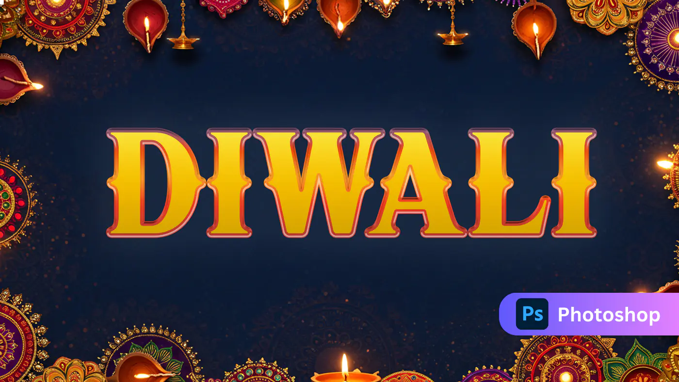 Golden Embossed Diwali Text Effect Template