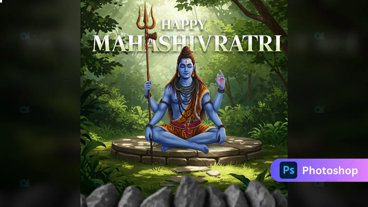 Lord Shiva Meditation Forest Scene - Maha Shivratri Template