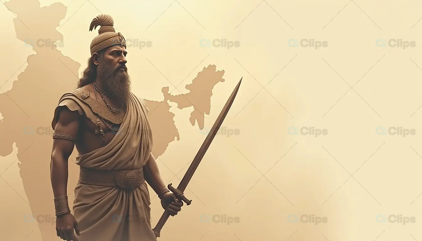 Ancient Indian Warrior with Sword and Map