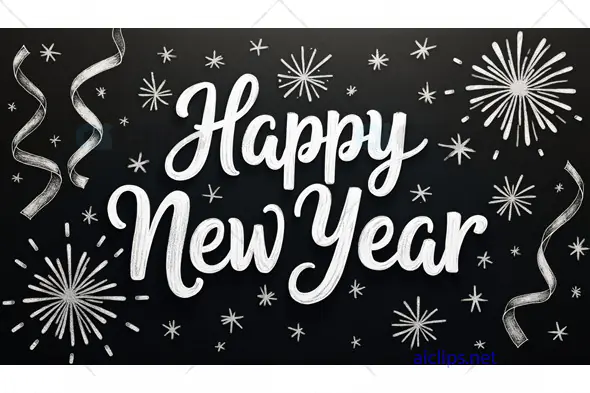 Chalkboard Style Happy New Year Greeting with Fireworks