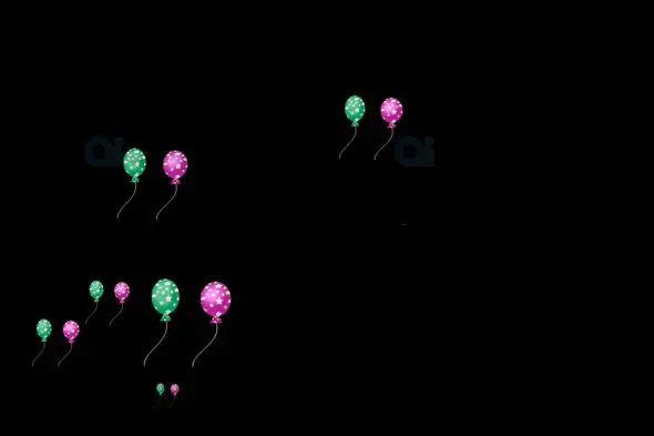 Floating Polka-Dot Balloons Overlay on Black Background