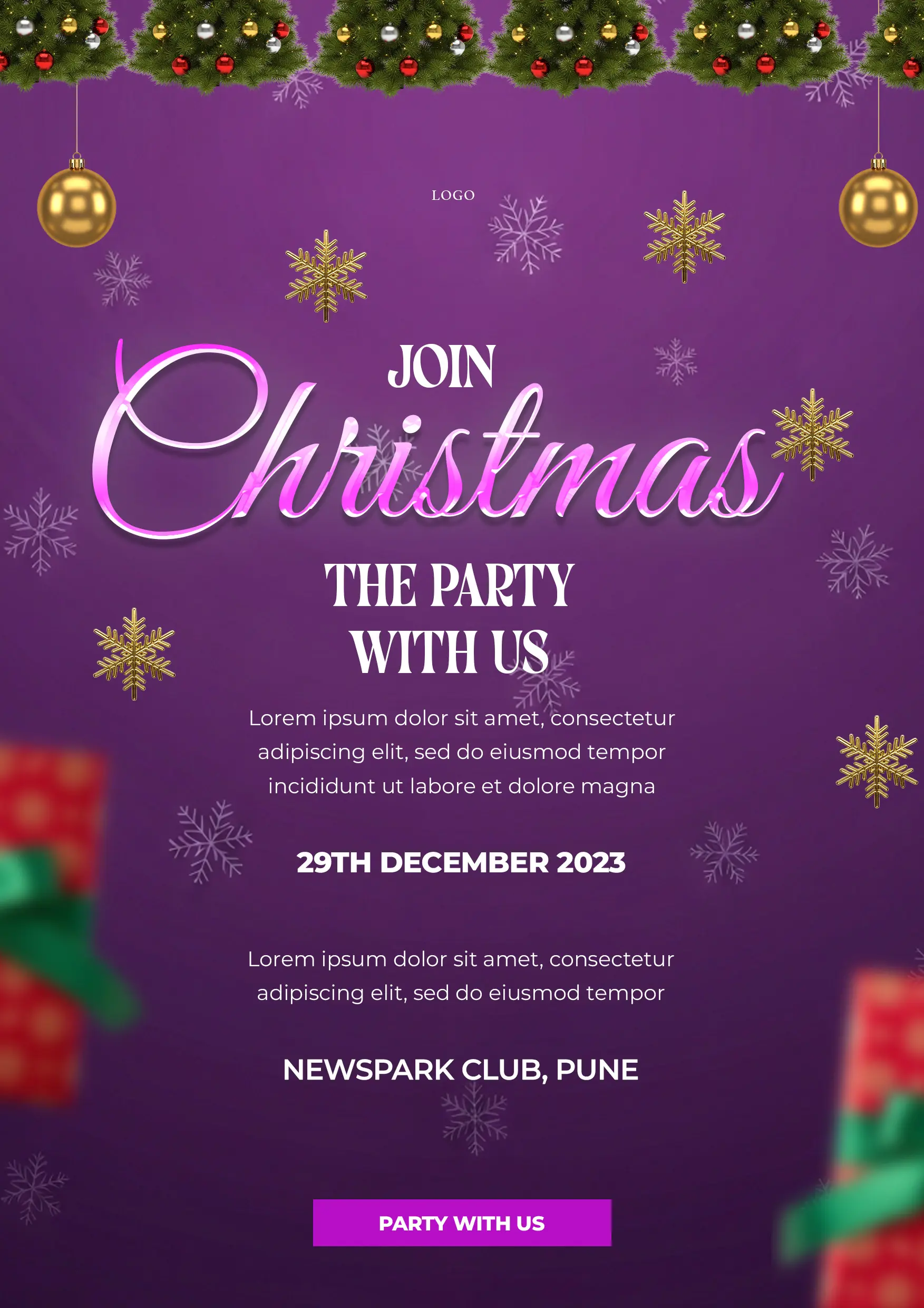Purple Christmas Party Invitation Template