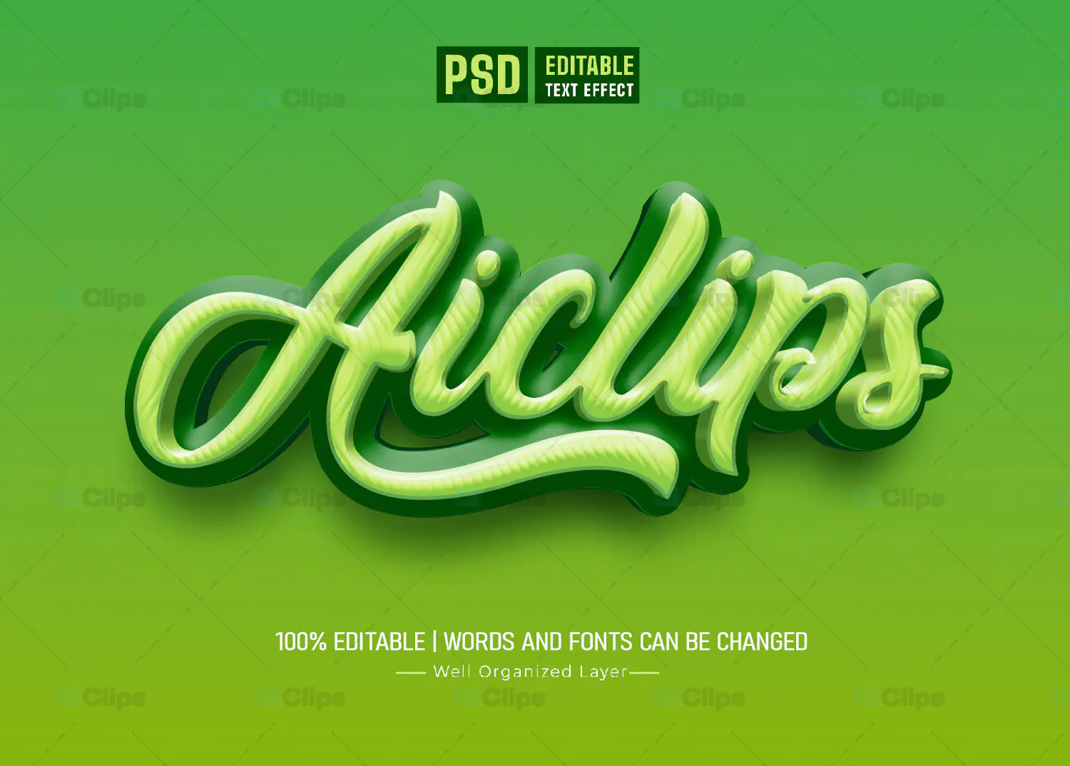 Green Neon 3D Text Effect PSD