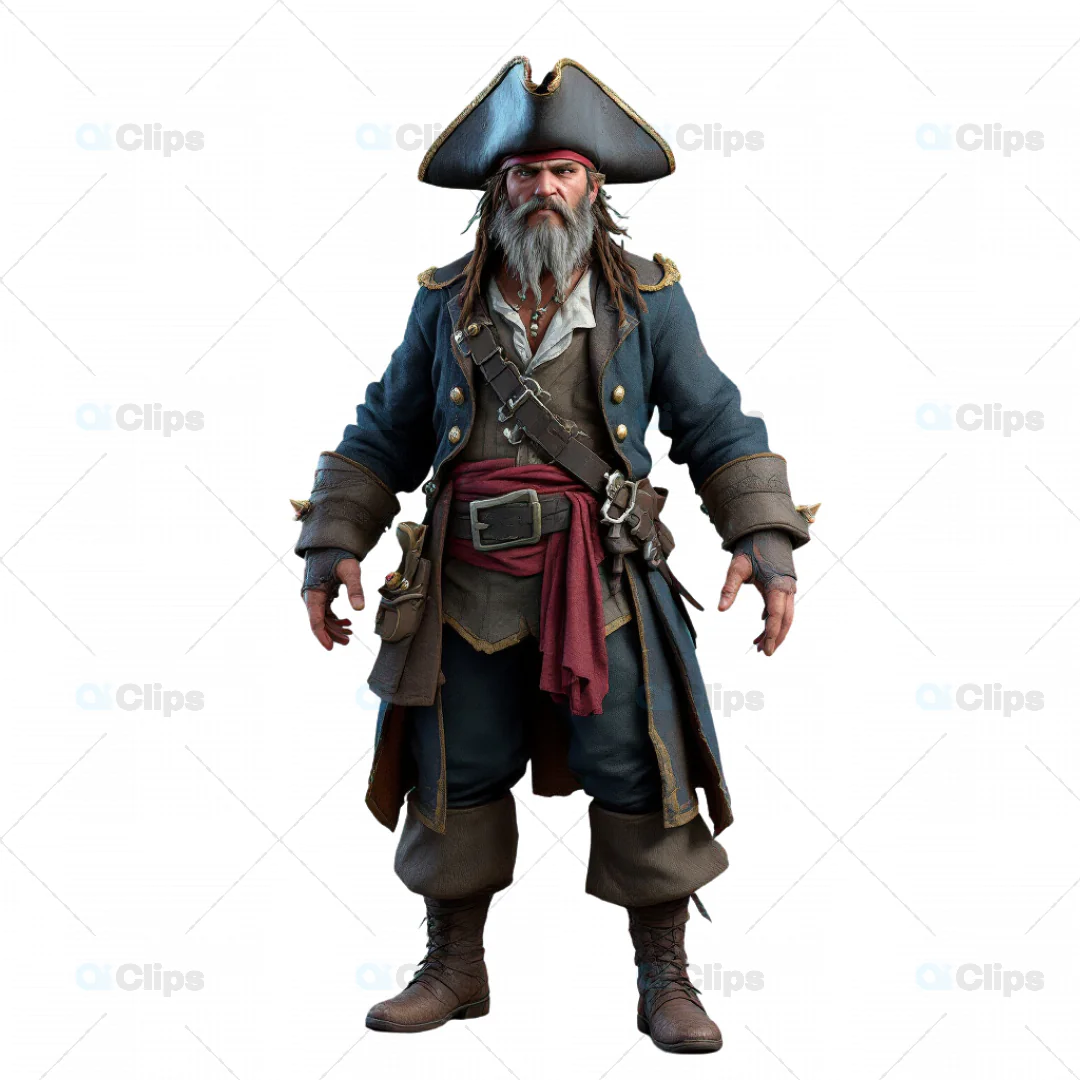 Detailed 3D Model of a Bearded Pirate Captain