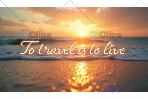 Inspirational Sunset Beach with "To Travel is to Live" Quote