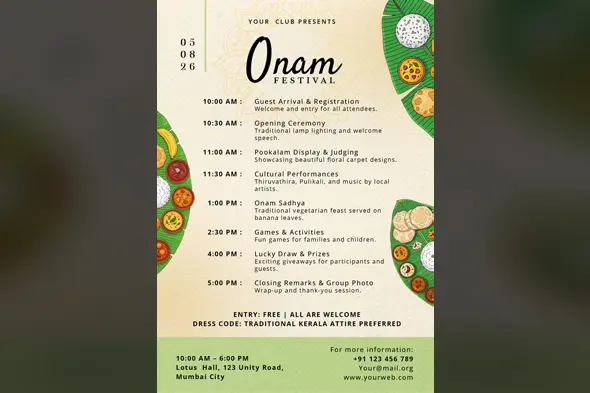 Kerala Onam Festival Event Schedule Template