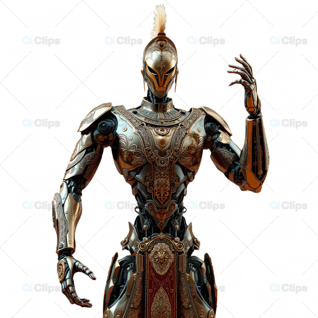 Ornate 3D Cyber Knight with Intricate Armor and Royal Helmet