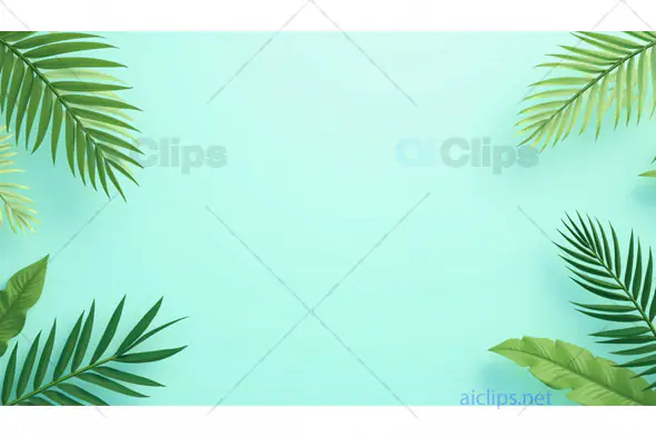 Tropical Palm Leaves on Mint Green Background